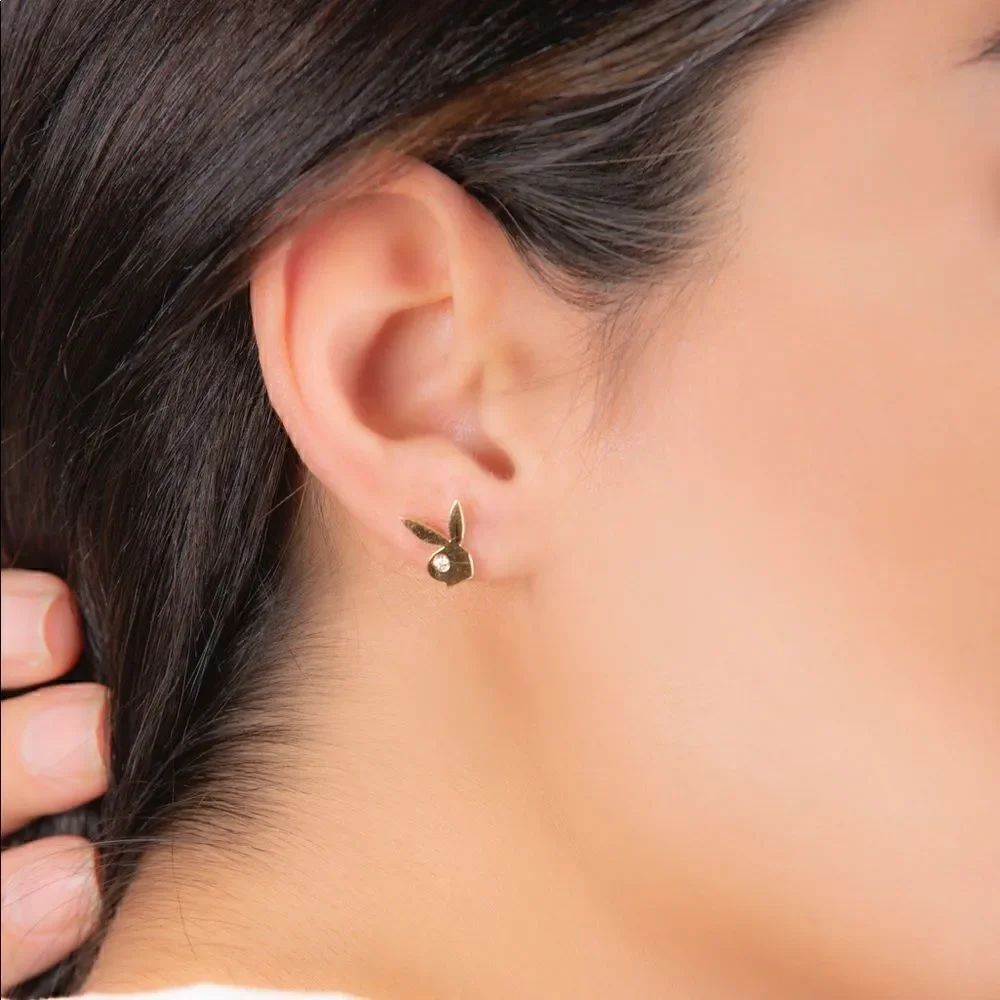 bunny 14k real gold earrings perfect gift playboy style earrings | Birthday Gift